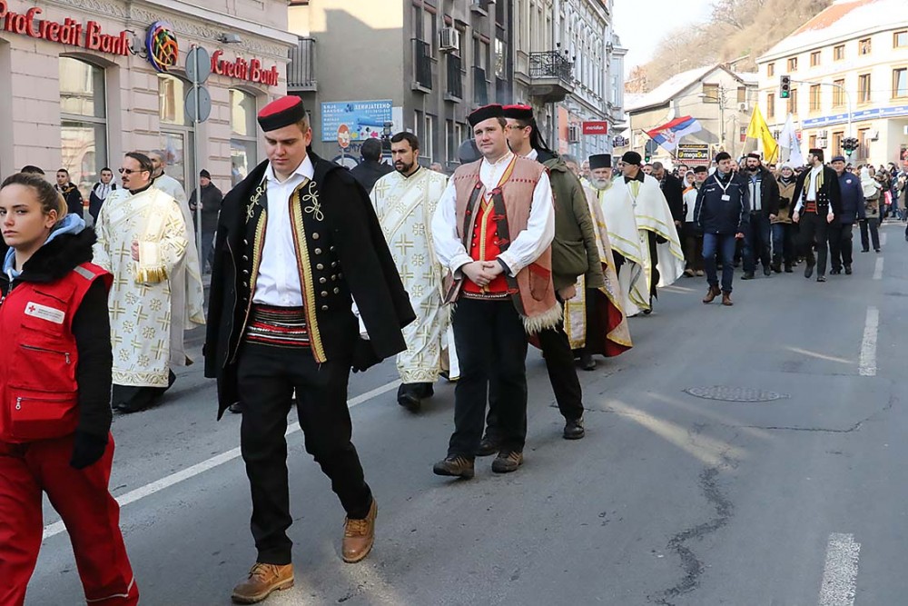 The Theophany cross procession through the streets of Belgrad. 