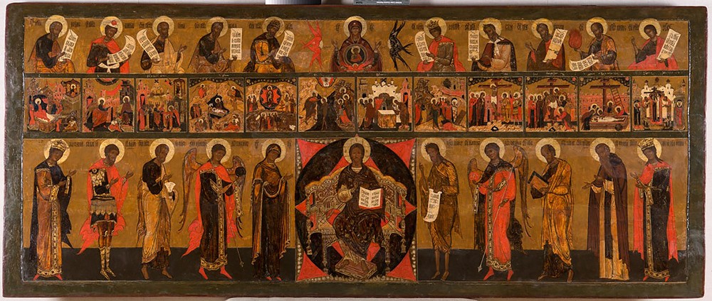 Εικόνα με τρία επίπεδα αγιογραφιών: Εικόνες της Δέησης, του Δωδεκαόρτου, των Προφητών