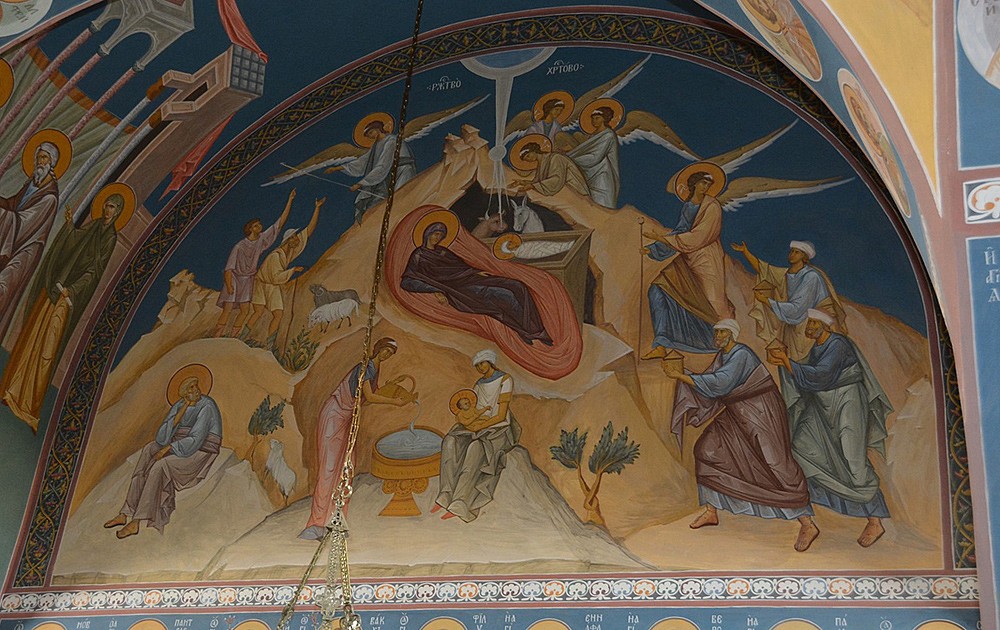 A fresco of the Nativity of Christ. 