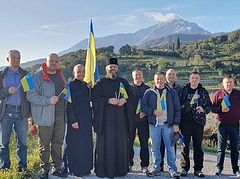 Ukrainian schismatic bishop celebrated Liturgy at Xenophontos Monastery on Mt. Athos