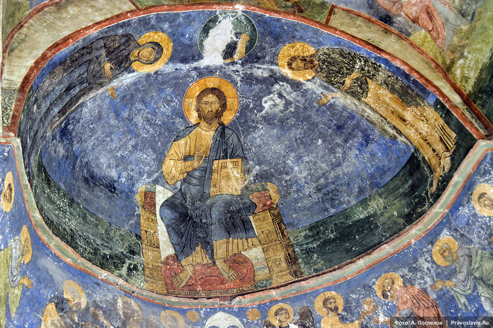 Δέηση. Τοιχογραφία στον καθεδρικό ναό της Μεταμορφώσεως του Σωτήρος στη μονή Μιρόζσκι