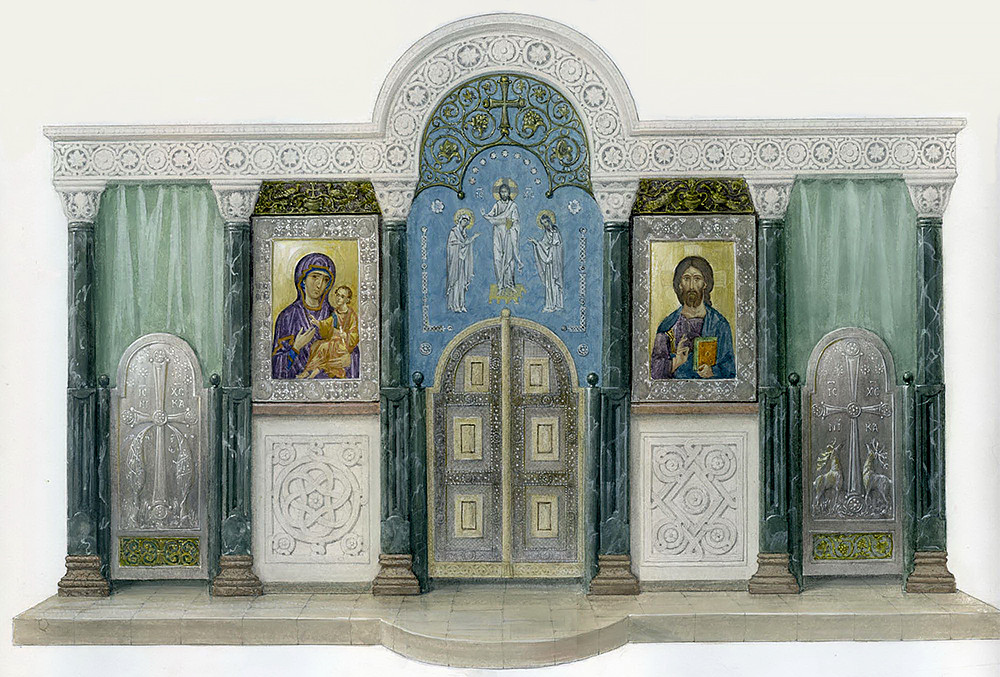 Sketch of the iconostasis for the cathedral at St. Pachomius of Nerekhta Monastery, 2005
