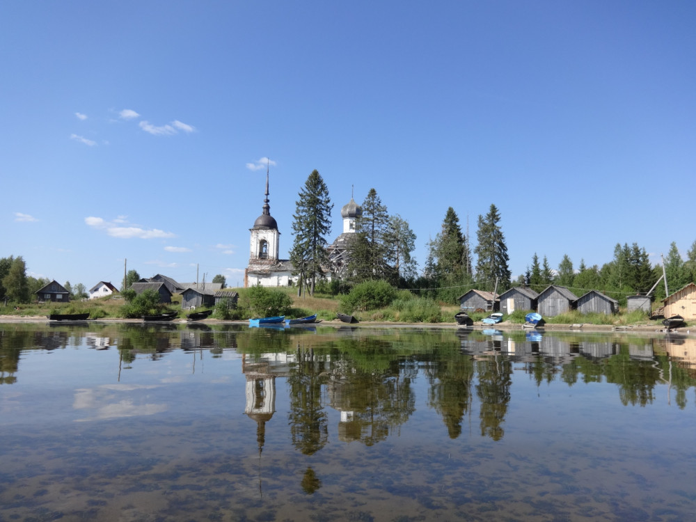 The Church of Sts. Peter and Paul in a village on Lyekshma Lake