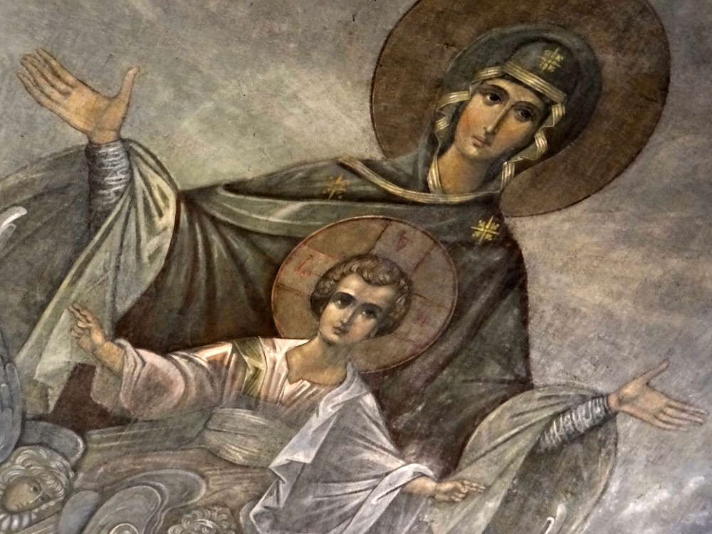 Fresco of the Mother of God “Of the Sign” on the ceiling of the crypt