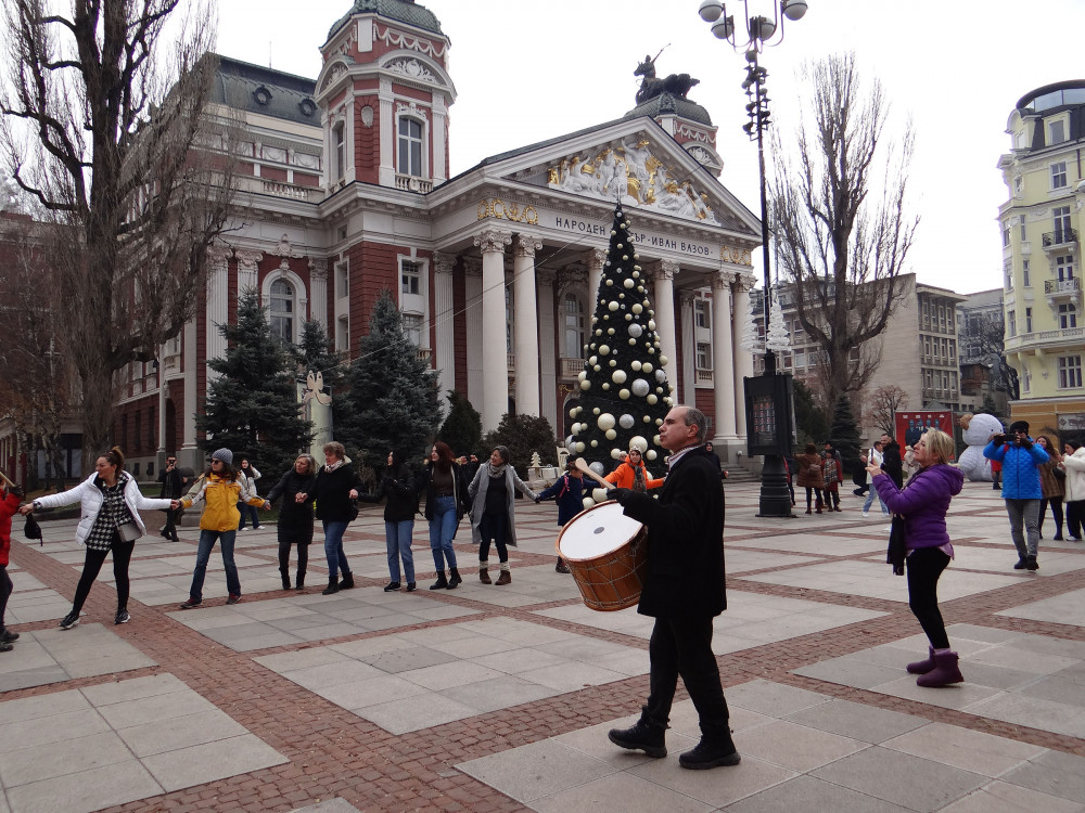 Traditional dancing in front of Ivan Vazov Theatre