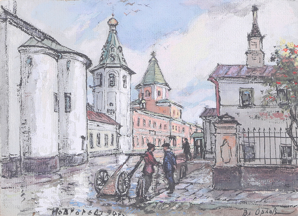 View of the Yaroslav courtyard in Novgorod