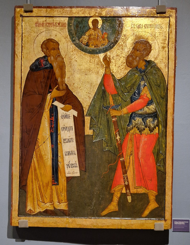 Ο Άγιος Ιωάννης ο Κλίμαξ και ο Άγιος Σάββας ο Στρατηλάτης μπροστά στον Χριστό