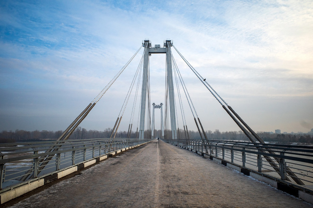 Cable-stayed or Vinogradovsky Bridge in the center of Krasnoyarsk