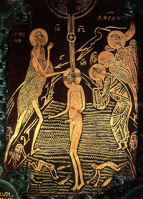 Деталь Васильевских врат., 1336 г., техника золотой наводки на меди