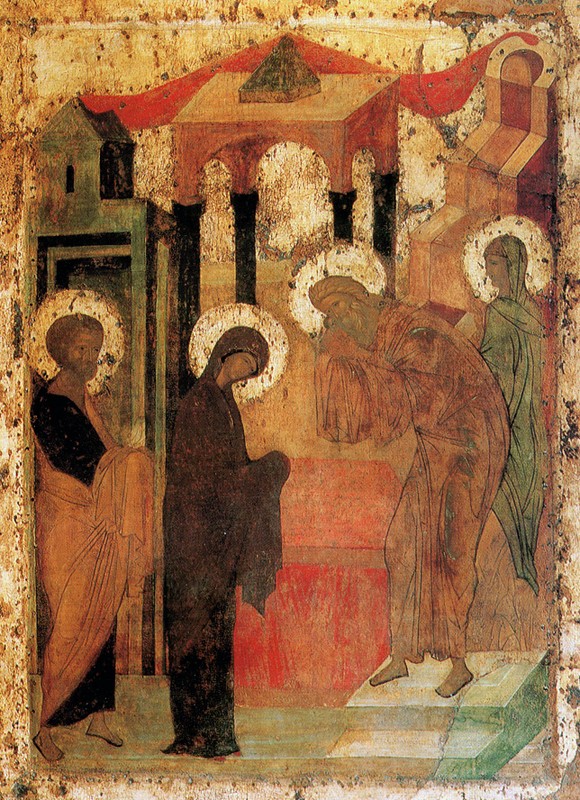 Икона из иконостаса Троицкого собораТроице-Сергиевой Лавры, около 1425 г. Приписывается Андрею Рублеву