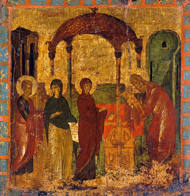 Византийская икона XV века, темпера на дереве 44.45 х 42,2 см. Хранится в музее Метрополитен, Нью-Йорк