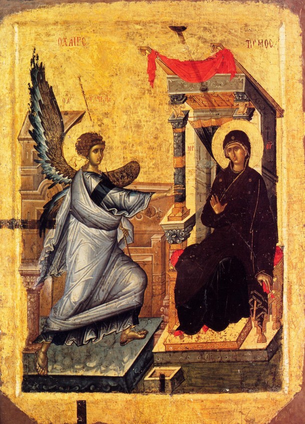 Благовещение, оборот иконы «Богоматерь Психосострия». XIV век. Охрид