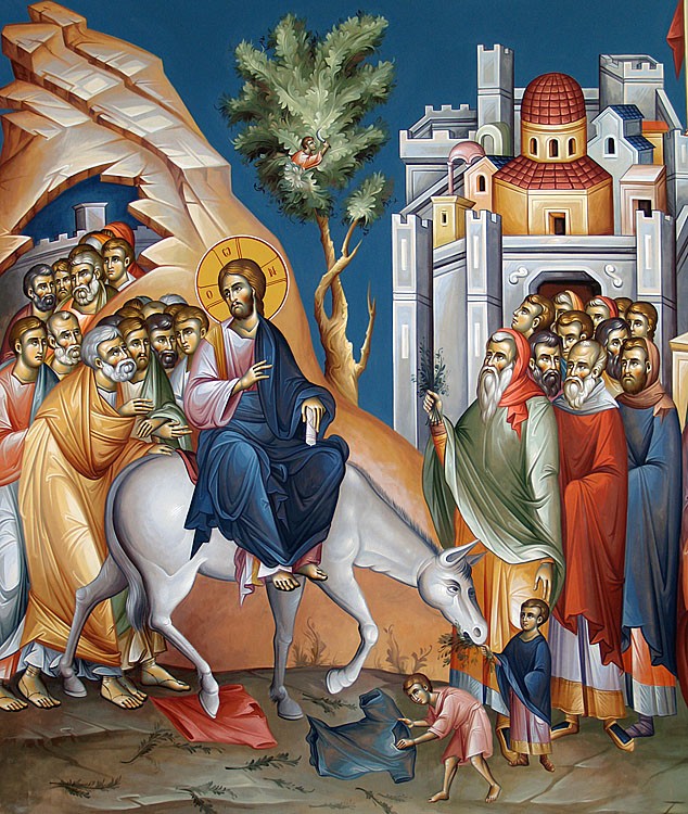 Вход Господень в Иерусалим. Современная фреска работы Мамациоса Георгиоса