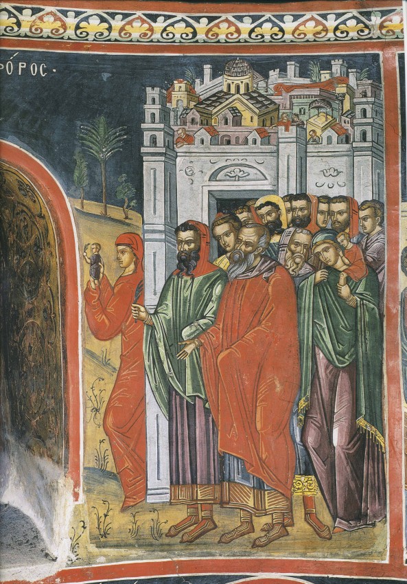 Вход Господень в Иерусалим. Фреска монастыря Дионисиат, Афон