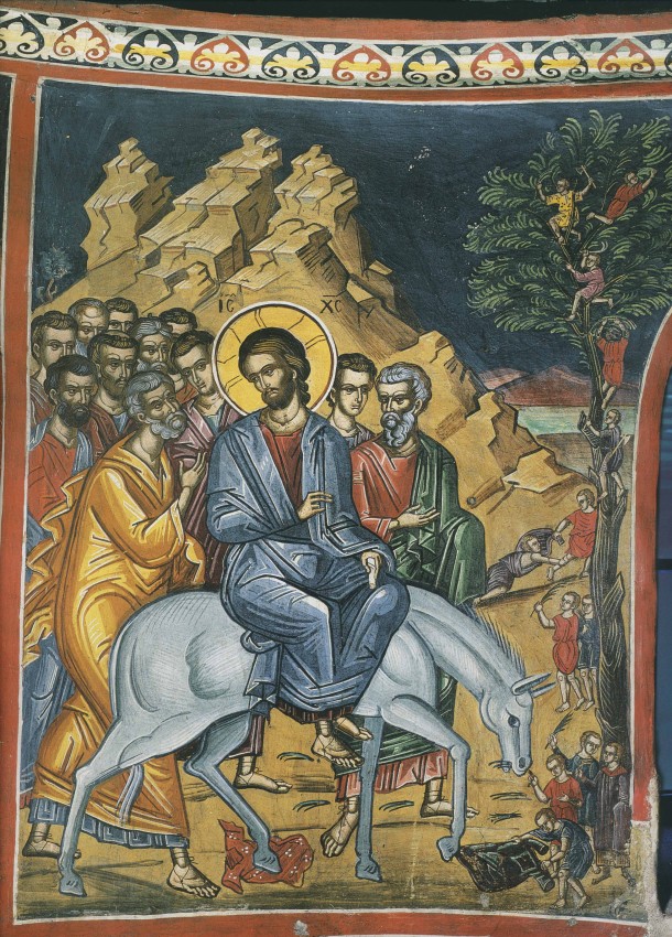 Вход Господень в Иерусалим. Фреска монастыря Дионисиат, Афон