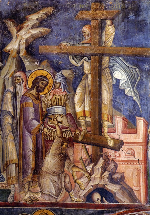 Великая Пятница. Восхождение на Крест. Нач. XIV в, фреска монастыря Ватопед, Афон