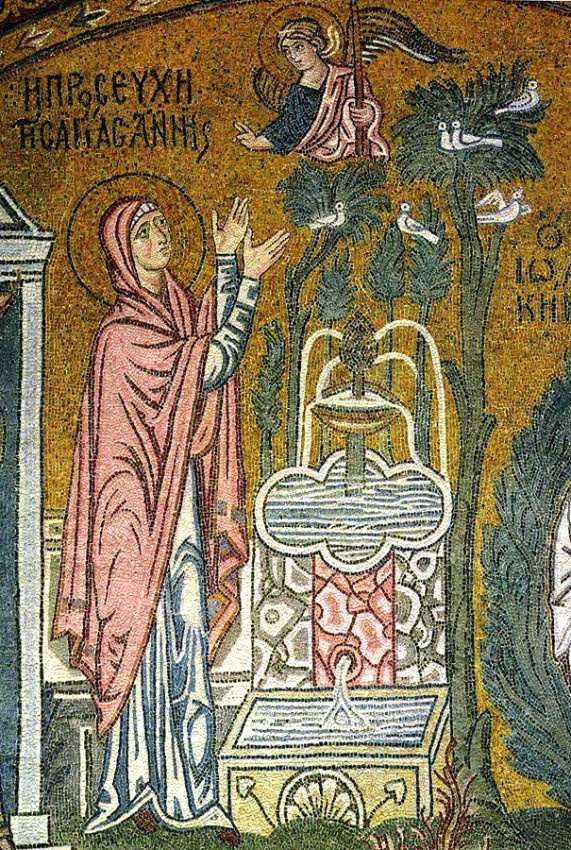Благовещение святой Анне. Мозаика. 1100 г., монастырь Успения Божией Матери, Дафни, Греция